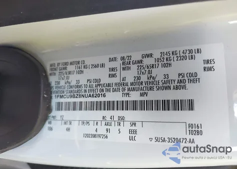 2022 Ford Escape Se Hybrid z USA, uszkodzony, nr VIN 1FMCU9BZ8NUA62016